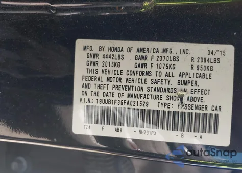 2015 Acura Tlx z USA, uszkodzony, nr VIN 19UUB1F35FA021529